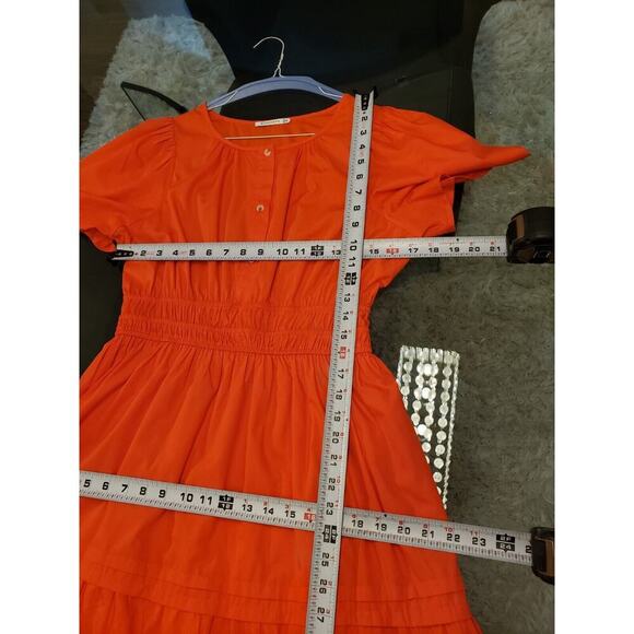 STACCATO Women's Orange Pleated Button Front Short Sleeve Long Maxi Dress Medium - Picture 12 of 16